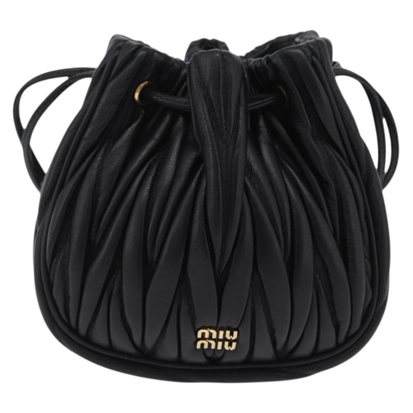 Miu Miu Matelasse Shoulder Bag Leather Black Gold Auth ka6654SAM
