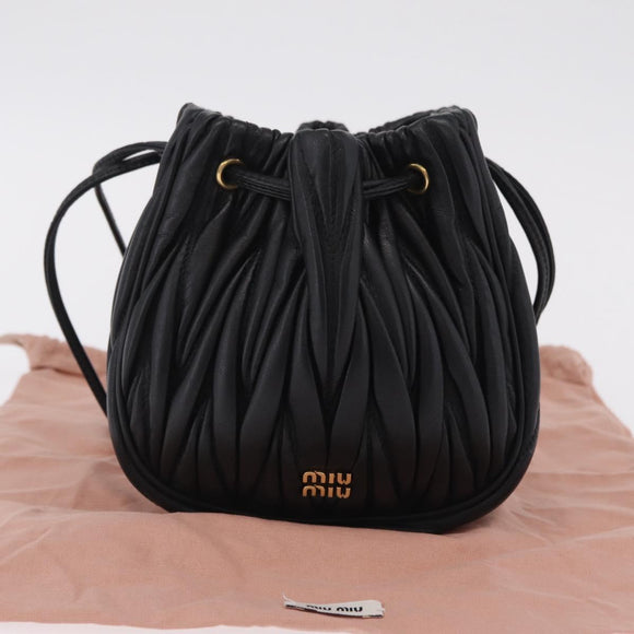 Miu Miu Matelasse Shoulder Bag Leather Black Gold Auth ka6654SAM