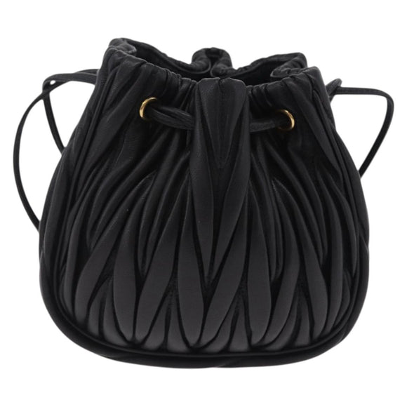 Miu Miu Matelasse Shoulder Bag Leather Black Gold Auth ka6654SAM