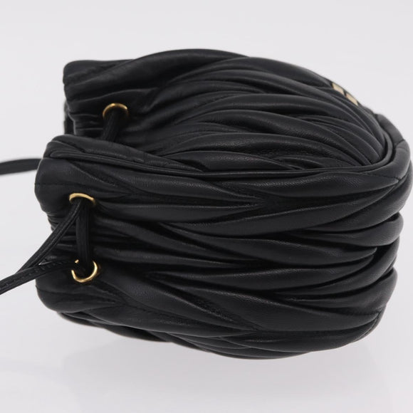 Miu Miu Matelasse Shoulder Bag Leather Black Gold Auth ka6654SAM