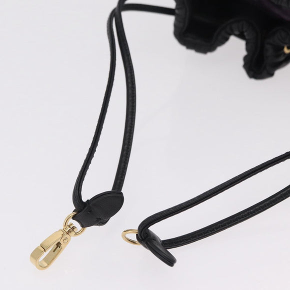 Miu Miu Matelasse Shoulder Bag Leather Black Gold Auth ka6654SAM
