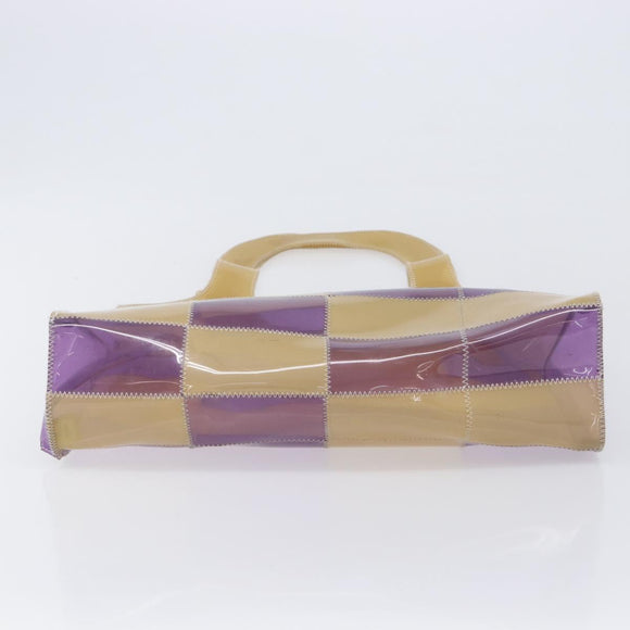 CHANEL Tote Bag Vinyl Beige Purple CC Auth ka6655