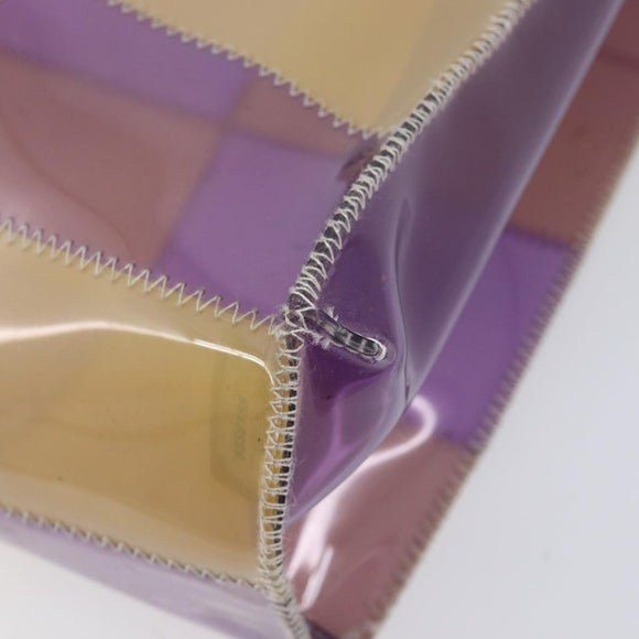 CHANEL Tote Bag Vinyl Beige Purple CC Auth ka6655