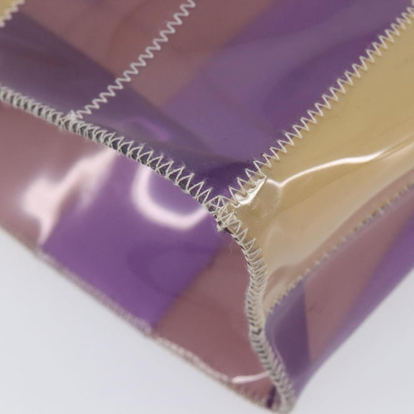 CHANEL Tote Bag Vinyl Beige Purple CC Auth ka6655