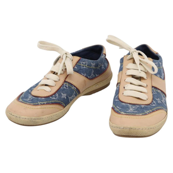 LOUIS VUITTON Monogram Denim Sneakers 34 1/2 Blue LV Auth ka6657