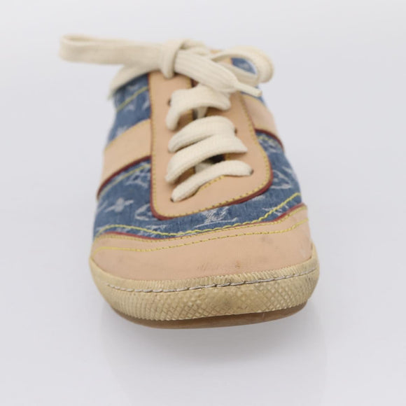 LOUIS VUITTON Monogram Denim Sneakers 34 1/2 Blue LV Auth ka6657