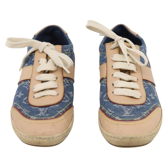 LOUIS VUITTON Monogram Denim Sneakers 34 1/2 Blue LV Auth ka6657