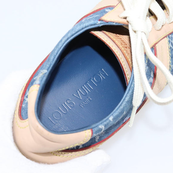 LOUIS VUITTON Monogram Denim Sneakers 34 1/2 Blue LV Auth ka6657