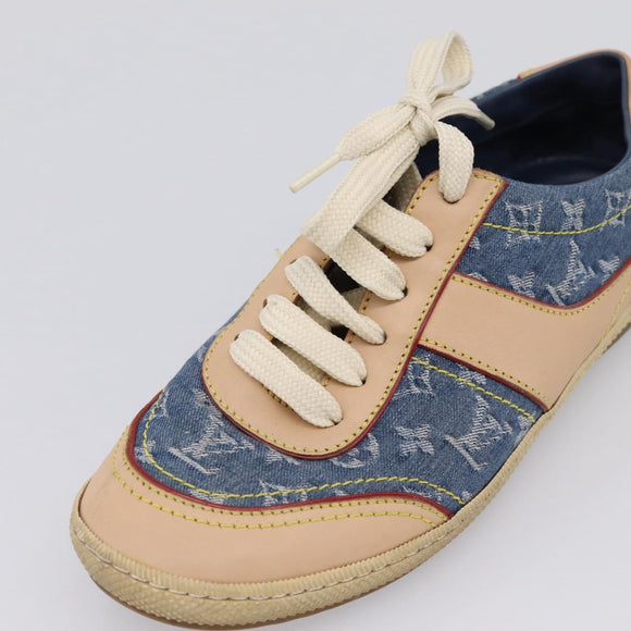 LOUIS VUITTON Monogram Denim Sneakers 34 1/2 Blue LV Auth ka6657