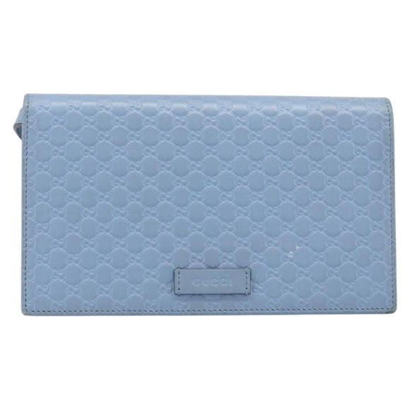 GUCCI Micro GG Canvas Guccissima Shoulder Wallet Leather Blue 466507 Auth ka6660