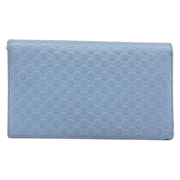 GUCCI Micro GG Canvas Guccissima Shoulder Wallet Leather Blue 466507 Auth ka6660