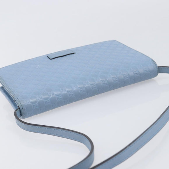 GUCCI Micro GG Canvas Guccissima Shoulder Wallet Leather Blue 466507 Auth ka6660