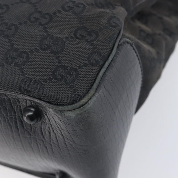 GUCCI GG Canvas Bamboo Hand Bag Black 112526 Auth ka6667