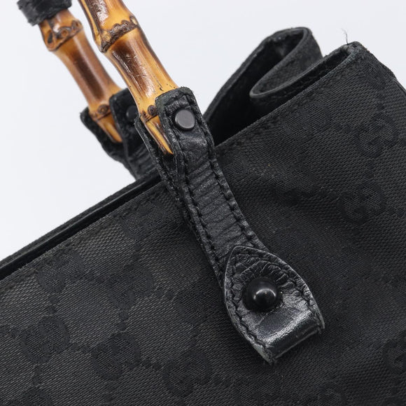 GUCCI GG Canvas Bamboo Hand Bag Black 112526 Auth ka6667