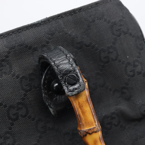 GUCCI GG Canvas Bamboo Hand Bag Black 112526 Auth ka6667