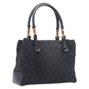 GUCCI GG Canvas Bamboo Hand Bag Black 112526 Auth ka6667-1
