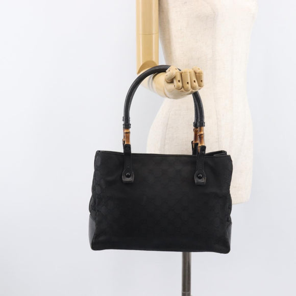 GUCCI GG Canvas Bamboo Hand Bag Black 112526 Auth ka6667