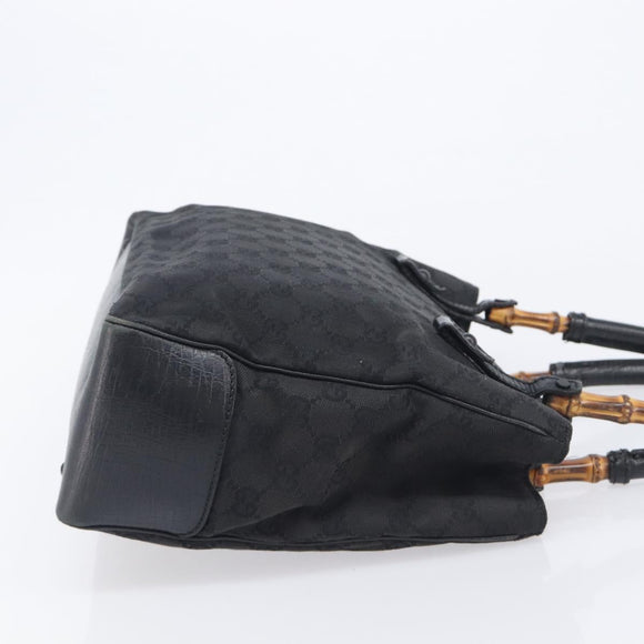 GUCCI GG Canvas Bamboo Hand Bag Black 112526 Auth ka6667