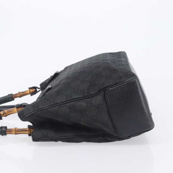 GUCCI GG Canvas Bamboo Hand Bag Black 112526 Auth ka6667