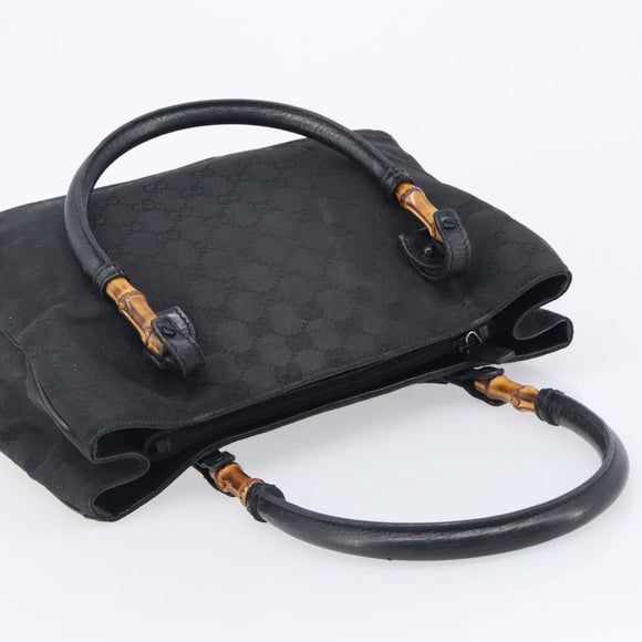 GUCCI GG Canvas Bamboo Hand Bag Black 112526 Auth ka6667