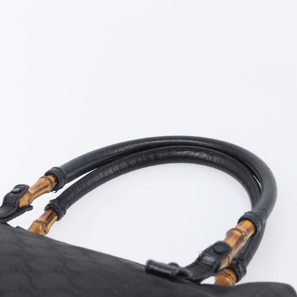 GUCCI GG Canvas Bamboo Hand Bag Black 112526 Auth ka6667