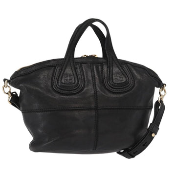 GIVENCHY Hand Bag Leather 2way Black Gold Auth ka667