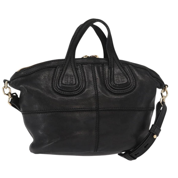 GIVENCHY Hand Bag Leather 2way Black Gold Auth ka667