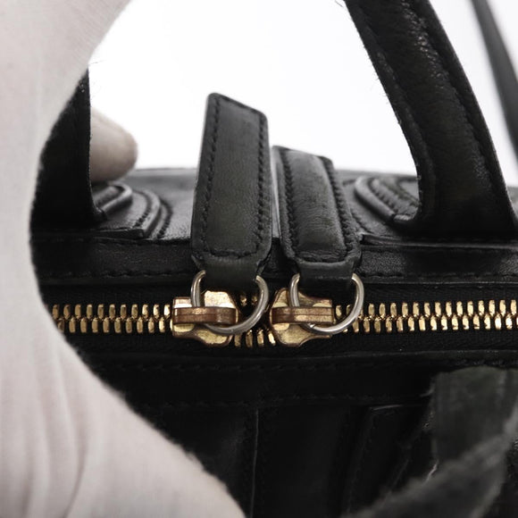GIVENCHY Hand Bag Leather 2way Black Gold Auth ka667