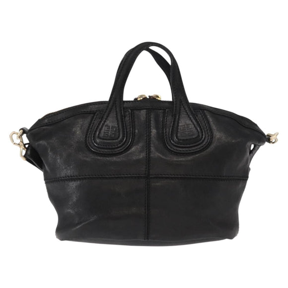 GIVENCHY Hand Bag Leather 2way Black Gold Auth ka667