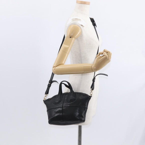 GIVENCHY Hand Bag Leather 2way Black Gold Auth ka667