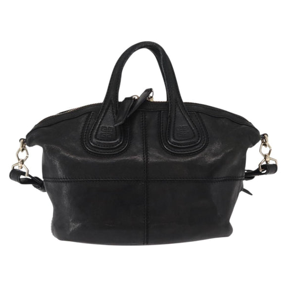 GIVENCHY Hand Bag Leather 2way Black Gold Auth ka667