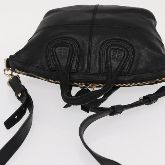 GIVENCHY Hand Bag Leather 2way Black Gold Auth ka667