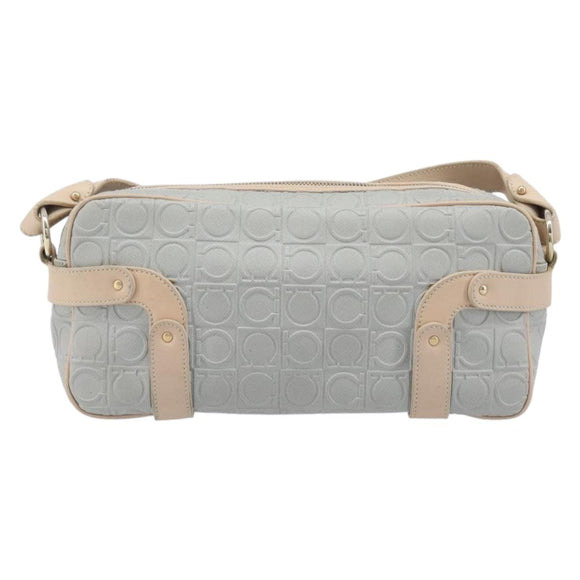 Salvatore Ferragamo Gancini Shoulder Bag PVC Leather Light Blue Gold Auth ka6670