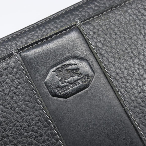 Burberrys Clutch Bag Leather Black Silver Auth ka6672