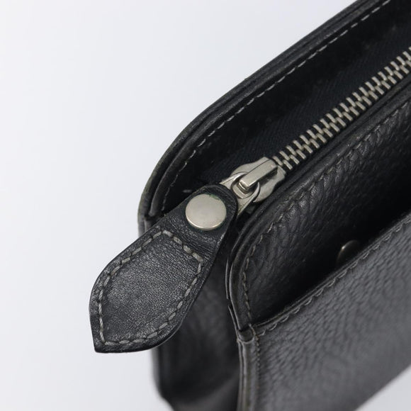Burberrys Clutch Bag Leather Black Silver Auth ka6672