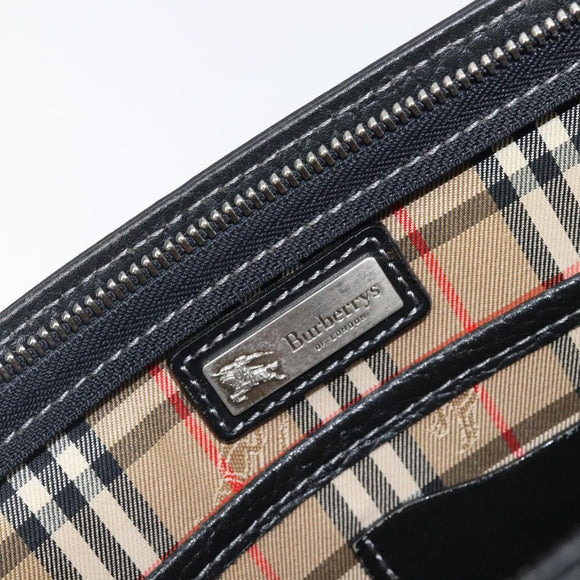 Burberrys Clutch Bag Leather Black Silver Auth ka6672