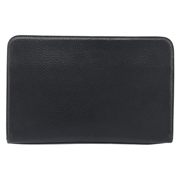 Burberrys Clutch Bag Leather Black Silver Auth ka6672