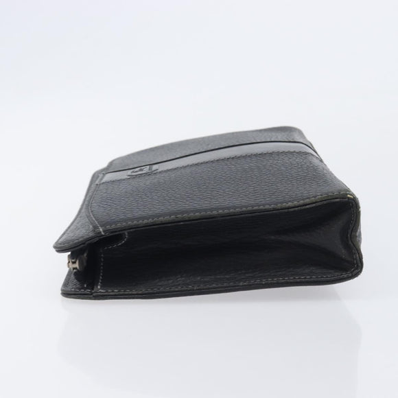 Burberrys Clutch Bag Leather Black Silver Auth ka6672