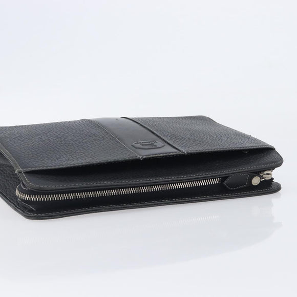 Burberrys Clutch Bag Leather Black Silver Auth ka6672