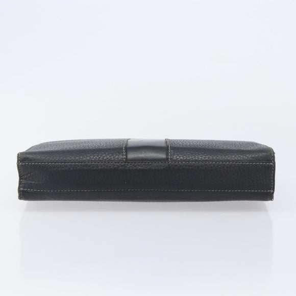 Burberrys Clutch Bag Leather Black Silver Auth ka6672