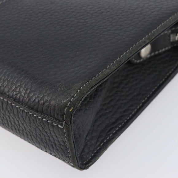 Burberrys Clutch Bag Leather Black Silver Auth ka6672