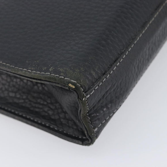 Burberrys Clutch Bag Leather Black Silver Auth ka6672