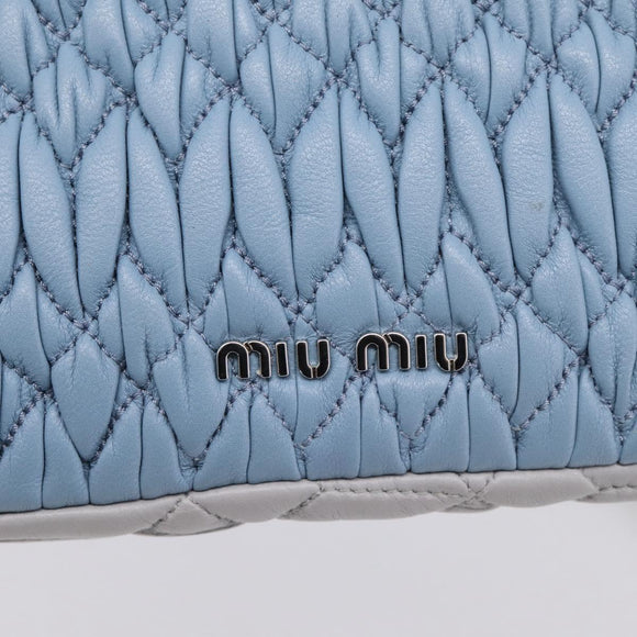 Miu Miu Matelasse Shoulder Bag Leather Light Blue Silver Auth ka6674M