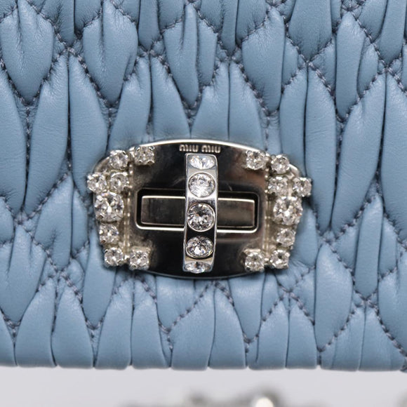 Miu Miu Matelasse Shoulder Bag Leather Light Blue Silver Auth ka6674M