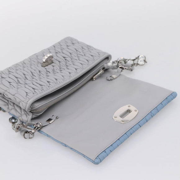 Miu Miu Matelasse Shoulder Bag Leather Light Blue Silver Auth ka6674M