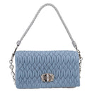 Miu Miu Matelasse Shoulder Bag Leather Light Blue Silver Auth ka6674M-2