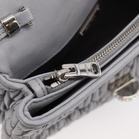 Miu Miu Matelasse Shoulder Bag Leather Light Blue Silver Auth ka6674M