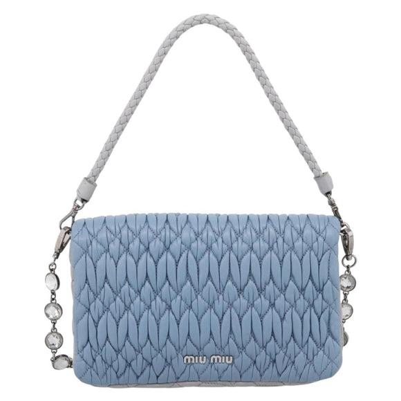 Miu Miu Matelasse Shoulder Bag Leather Light Blue Silver Auth ka6674M