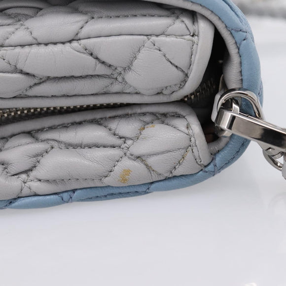 Miu Miu Matelasse Shoulder Bag Leather Light Blue Silver Auth ka6674M