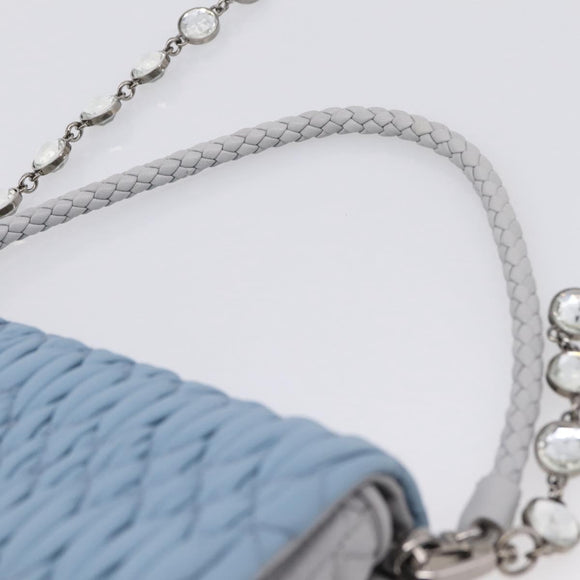 Miu Miu Matelasse Shoulder Bag Leather Light Blue Silver Auth ka6674M